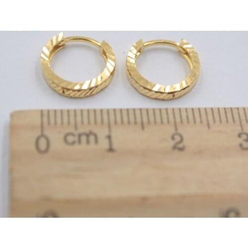 Real 18K Solid Yellow Gold Earrings Women Luck Stripe Hoop Earrings 1.5-2g 1.5x11mm