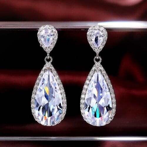 Fashion Earrings for Women 925 Silver Jewelry Accessories Water Drop Shape Zircon Gemstone Earrings Wedding Party Gift Wholesale