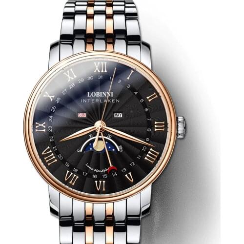 Switzerland Luxury Brand Mens Watch LOBINNI Watch Men Sapphire Waterproof Moon Phase reloj hombre Japan Miyota Movement L3603M8