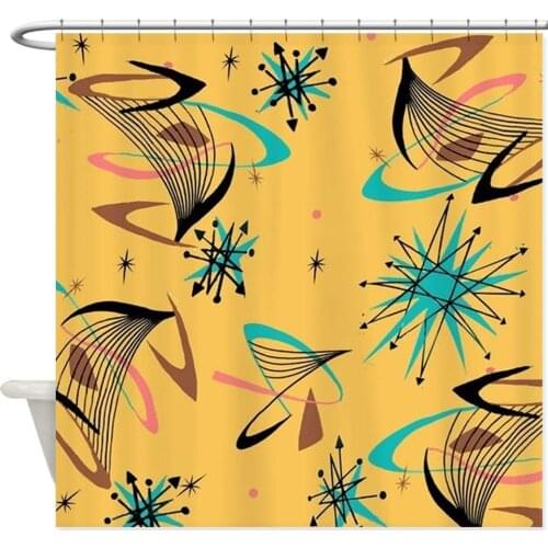 Mid Century Modern Pattern Decorative Fabric Shower Curtain