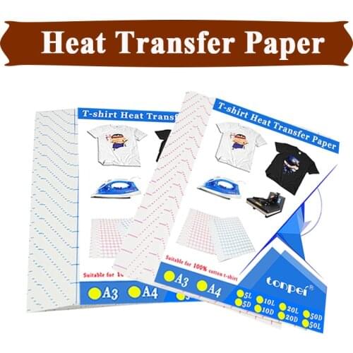 Heat Transfer Paper For 100% Cotton T-shirt Clothes By Inkjet Printer A4 5 Sheets Light or Dark