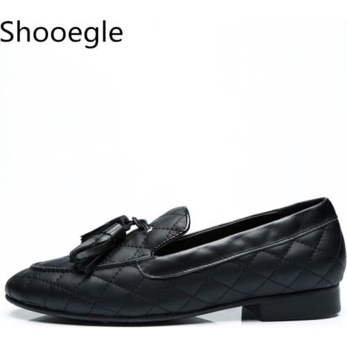 Black Men Tassel Slip on Plaid Dress Shoes for Weeding Party Business Fashion Loafers Smoking Shoes