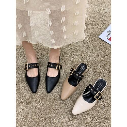 Womens shoes pointed slippers outdoor spring 2021 new fashion belt buckle Muller shoes