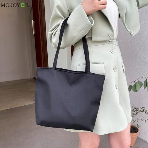 Vintage Women Oxford Cloth Solid Color Shoulder Shopping Bag Casual Ladies Large Capacity Tote Handbags