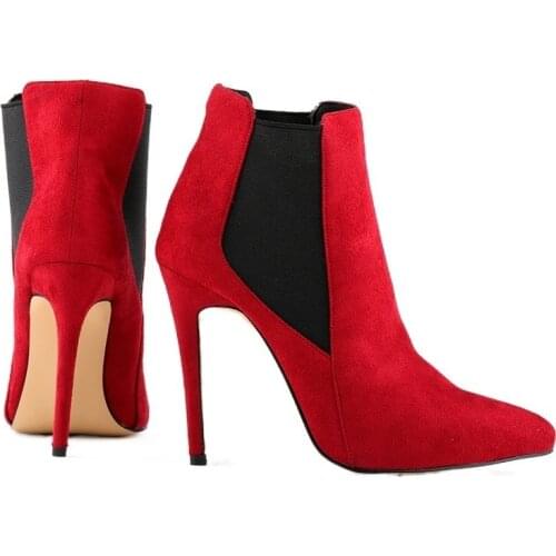 LOSLANDIFEN Sexy Pointed Toe Flock Womens Winter Boots Stiletto Platform High Heels Ankle For Women Shoes