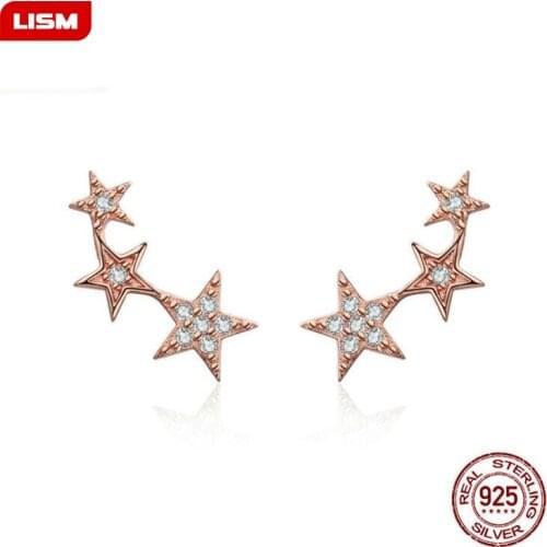 Fashion 100% 925 Sterling Silver Gold Color Dazzling Stackable Star Stud Earrings for Women Authentic Silver Jewelry Bijoux