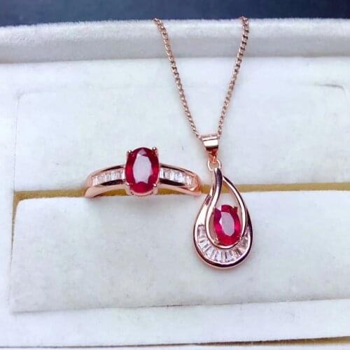 Shilovem Natural New Burning Pigeon Blood Ruby Gemstone pendants Rings for Women Real 925 Sterling Silver Fine mtz050728agh