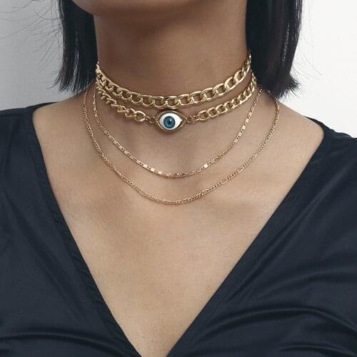 Youvanic Gothic Thick Chain Multilayer Punk Choker Gold Collar Statement Evil Eye Skull Pendant Necklace For Women Jewelry 2738