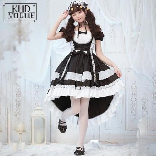 Gothic Lolita Dress Girls Victorian Ball Gown Party Prom Short Sleeve Lace Maid Outfit Trim Bowknot Retro Kawaii OP Dress Women