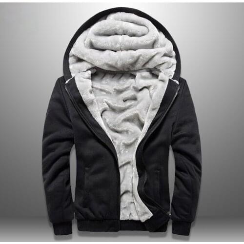 Winter Mens Fleece Jacket Thick Solid Bomber Jackets Men Slim Fit Hooded Coat Man Autumn Warm Tracksuit New Mens Sportswear