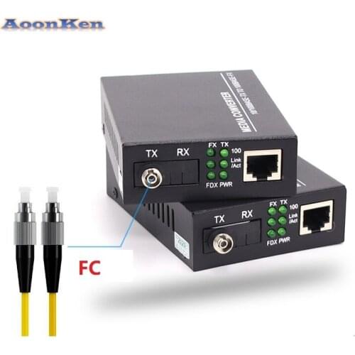 1 Pair FC Port Fiber Optic Transmitter Single-mode 20KM Single Fiber Media Converter