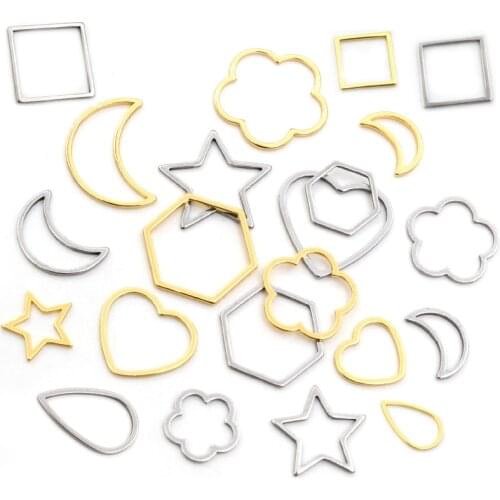 20pcs 3-sizes Mixed Moon Star Heart Charms 316 Stainless Steel Gold Plated Pendant Charms DIY Jewelry Necklace Findings Supplies