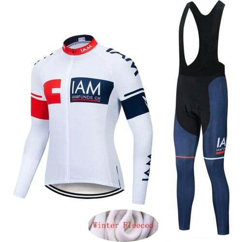 NEW IAM 2019 Winter Thermal Fleece Cycling Clothes POO Team Men long Jersey Suit Outdoor Riding Bike MTB Clothing Bib Pants Set