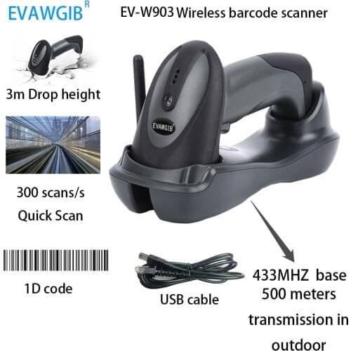 433MHZ 1D Laser Wireless Barcode Scanner Supermarket Goods Scan Gun Handeld Scanning Code Gun Shop scanning gun EVAWGIB
