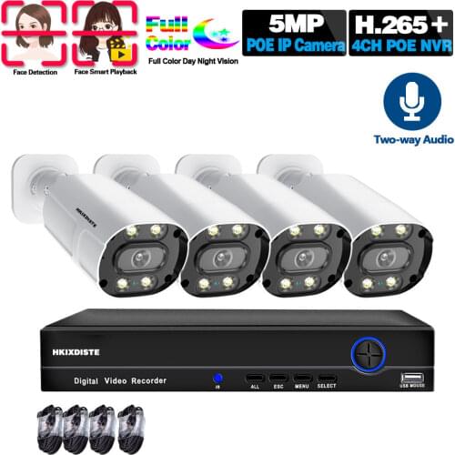5MP IP CCTV Security Camera System 4CH 4K NVR Kit Outdoor Waterproof Color Night Vision Video Surveillance Camera Sytem Set XMEY