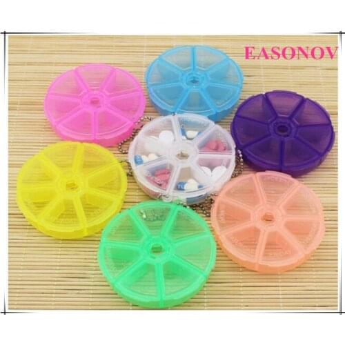 Free Shipping 7pcs / lot Round 7 grid portable kit one week rotation openings small travel kit cute mini storage box