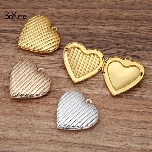 BoYuTe (10 Pieces/Lot) 29*7MM Metal Brass Stripe Floating Heart Locket Vintage Open Photo Locket Pendant