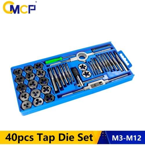 CMCP 40pcs Tap Die Set M3-M12 Screw Thread Metric Taps Wrench Dies Hand Threading Tools For Metalworking