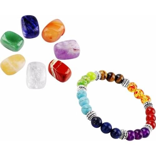 TUMBEELLUWA Chakra Healing Set,7 Chakra Polished Tumbled Stone & Bracelet Healing Crystal Gift Set