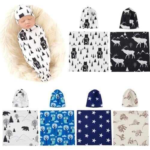 Baby Bedding Cotton Blanket Newborn Receiving Blanket Hat Set Infants Swaddle Wrap Sleeping Bag Blanket Baby Bonnet Set 2Pcs