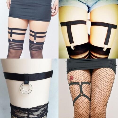HANAERNES Sexy Women Elastic Leg Ring Garter Belt Punk Heart Rivet Thigh Ring Punk Goth Harajuku Body Harness Belt Fantasy