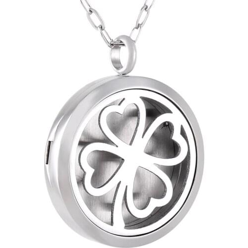 IJD0174 Lucky Clover Essential Oil Diffuser Necklace Aromatherapy Locket Magnetic Closure Pendant Jewelry for Boys Kids