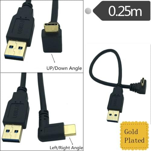 USB3.0 A To USB 3.1 Type C 90 Degree Left/Right Up/Down Angle Male To Male Adapter Cable 0.25m/25cm
