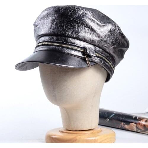 Womens Ladies Girls Real Leather Sheepskin Newsboy Cap Military Beret Naval Hat Army/Navy Caps/Hats