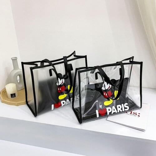 Disneys new waterproof diagonal transparent bag portable beach bag Mickey mouse plastic bag girl jelly shoulder bag 2pcs
