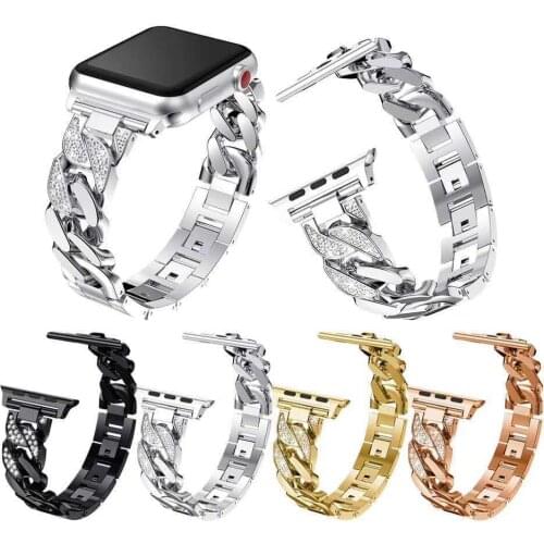 Single Row Diamond Denim Chain Bracelet Applicable iwatch Strap 38mm 40mm 42mm 44mm For Apple Metal Strap 1 2 3 4 5 6 Fashion