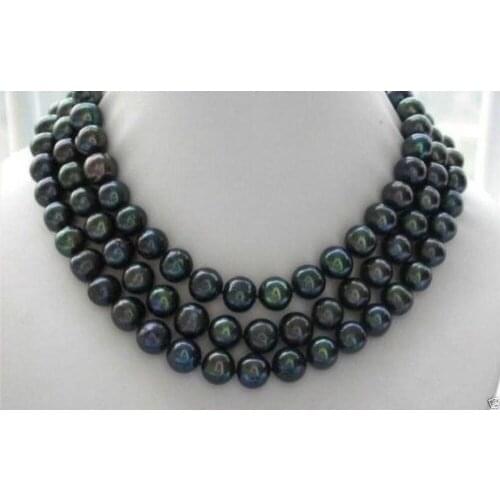 Natural 9-10mm black tahitian pearl necklace 36"