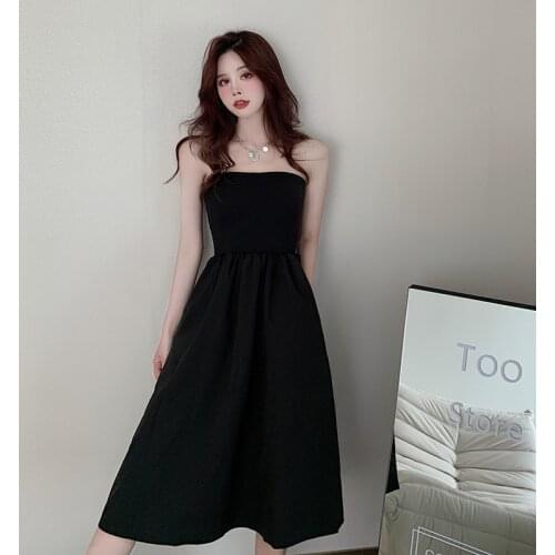 Dresses for Women Party Elegantes Fashion 2021 New Summer High-waisted Black Sexy Dress Female Solid White Dress Strapless 1082