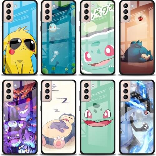 Hot Cartoon Pikaqiu Tempered Glass Cover For Samsung Galaxy S21 Plus Ultra M21 M31 M51 A52 A72 Phone Case Coque