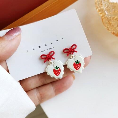 Korean Style Red Strawberry Sweet LoveLy Clip on Earrings Small Bow Heart Shaped Clip Earrings Without Piercing Ears for Women
