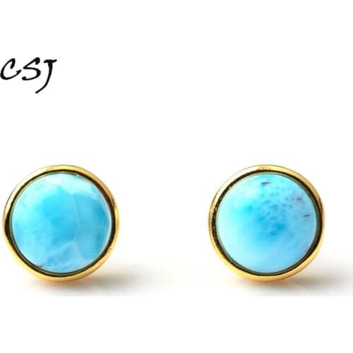 CSJ Natural larimar sterling silver earrings blue color fashion and brief womens earring Wedding Engagement Gift Fine Jewelry