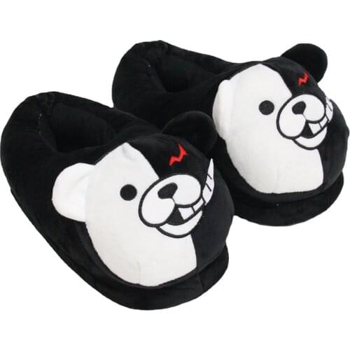 2021 Plush Slippers Women Men Monokuma Kigurumis Black White Anime Bear Home Shoes Cartoon Cute House Slipper