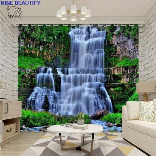 Ultra-thin Light Shading Landscape Curtain Cave Waterfall Living Room Bedroom Photo Curtains 3d Simple Green blackout Curtain