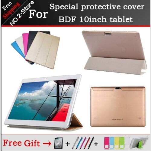 Ultra thin 3 fold Folio PU leather stand cover case For BDF 3G Phone Call 10inch tablet pc ,Multi-color for choose+gift