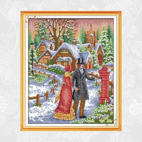 Walk on the snow Counted 14CT 11CT DIY Handmade Cross Stitch Schemes Aida Canvas Embroidery thread Crafts Needlework