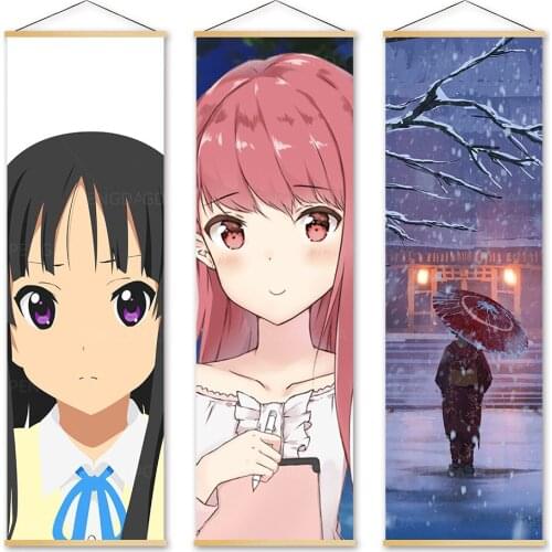 Wall Art Hanging Painting Poster K-ON Canvas Print Pictures Famous Japanese Cartoon Role Home Decor Wooden Scroll For Bedroom