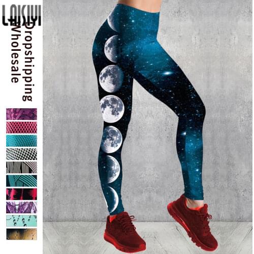 High Waist Fitness Leggings Women 3D Moon Print Fashion Leggins Push Up Sexy Ankle-Length Pants Elasticity Legging Fitness