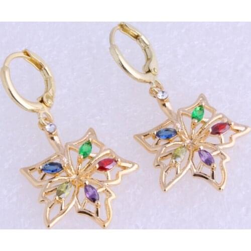 Love Monologue Trendy MultiColor Imitation Emerald/Garnet/Crystal/Peridot Drop Maple Leaf Yellow Gold Color Drop Earrings X0137