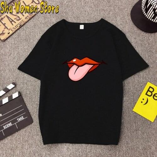 Women vogue O Neck Short Sleeve Tshirt Harajuku Sexy beauty lips printing T-shirt Leisure Streetwear korean style female T shirt