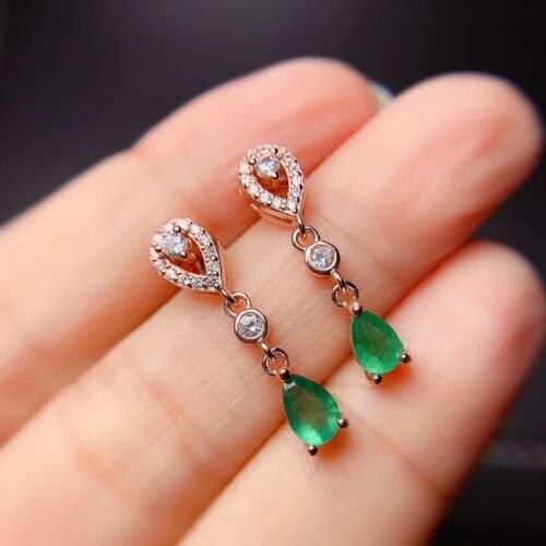 Classic green emerald gem earrings women silver earrings green color natural gem ornament 925 sterling silver birthday gift