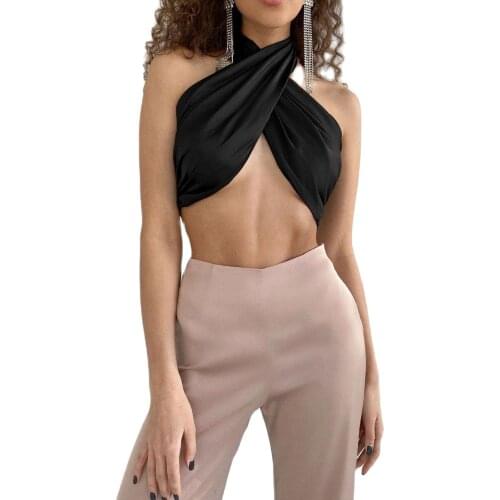 Sexy Bandage Halter Crop Tops for Women Sleeveless Backless Club Party Chic Wrap Cropped Top Slim Streetwear