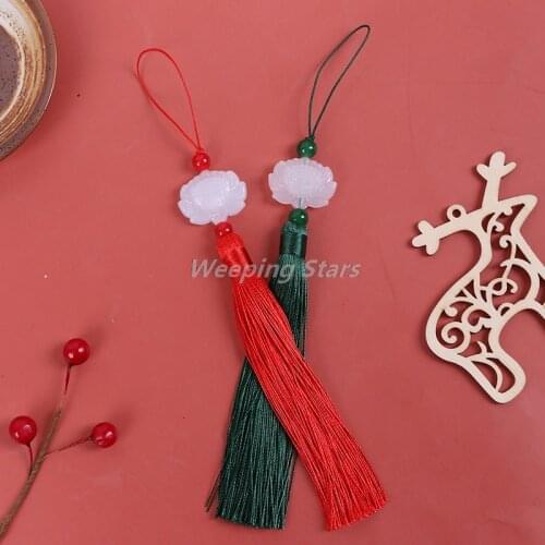 1pc Tassel Chinese Retro White Jade Lotus Tassel Fringe DIY Alloy Craft Tassel Accessories Green/Red Ornaments Decoration
