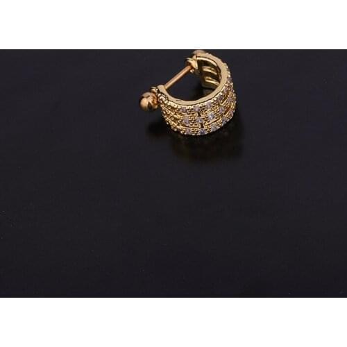 1 PCS Simple Micro Pave CZ C Shape Ear Bone Stud Cuff Earring Cute Zircon Double Side Gold Color Circle Clip Screw Back Jewelry