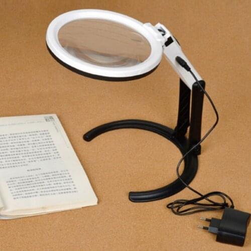 2X 5X Folding Desk LED Illuminated Magnifying Glass Hand Reading Magnifier with 10 LED Light Lamp Loupe
