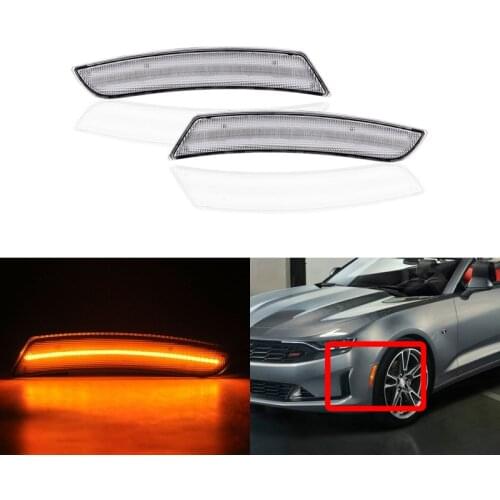 2x Clear Front Amber Led Side Marker Lights For Chevrolet Camaro 2016 2017 2018 2019