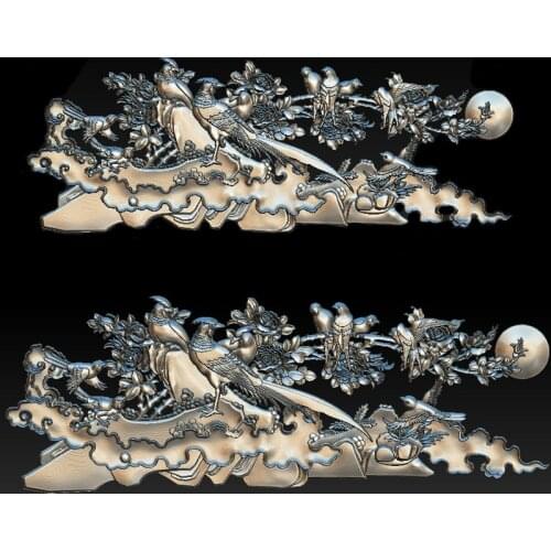 Bird flower decor STL relief 3d Model for CNC Router 3D Printer Artcam Aspire Bas Relief_ carve patterns